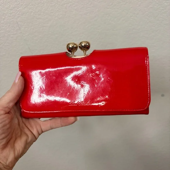 Ted Baker Red Patent Leather Clutch Womens Wallet - Picture 4 of 10